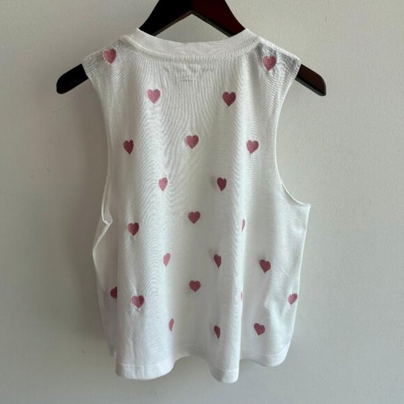 Spiritual Gangster White Embroidered Hearts Raw Edge Crop Tank Top - Picture 2 of 6